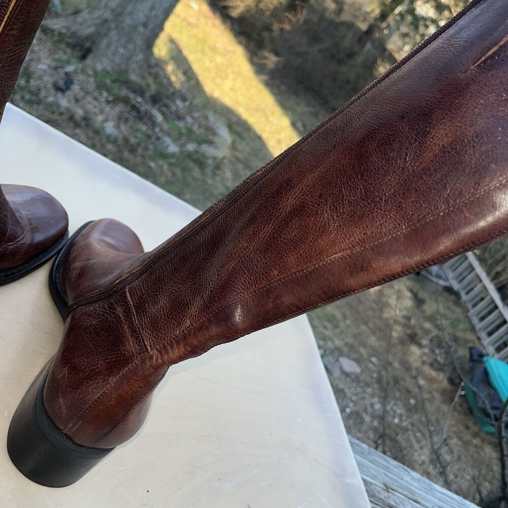 Vintage Civico 10 Brown Leather Riding Boots Women Sz 10 Braid Accent Side Zip - Picture 9 of 11